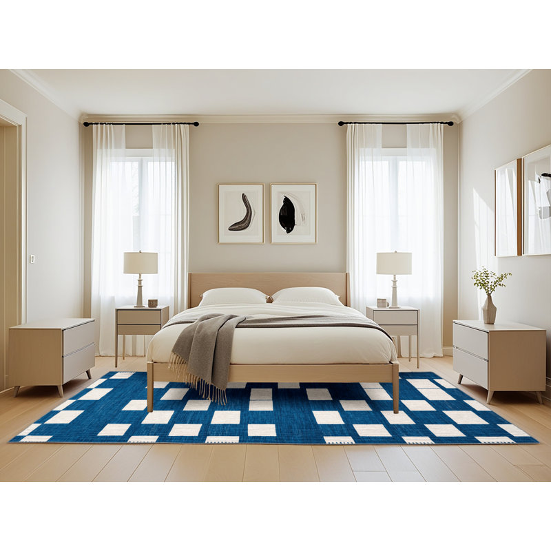 Machine Washable Checkered Green Area Rug, Rectangle 5' x 8'