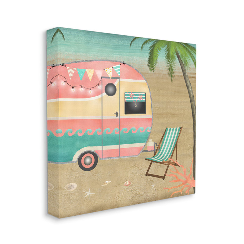 Été, caravane, étoile de mer, Plaque murale, H 17 po x l 17 po x P 1,5 po