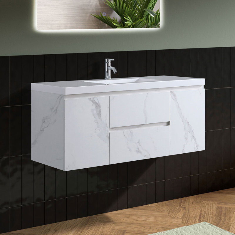 Meuble-lavabo flottant 48 po avec lavabo intégré et trop-plein 48 po, Blanc