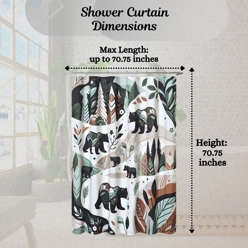 Rustic Elegant Shower Curtain with Bears and Trees - Thick Woven Polyester Lodge Cabin Décor