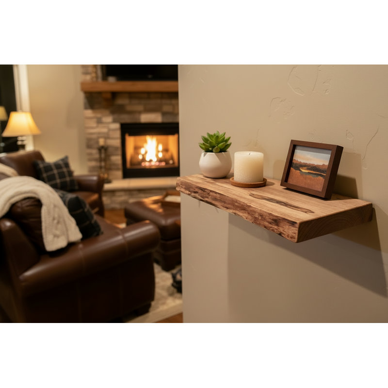 Maple Floating Shelf with Live Edge, 2" H x 30" W x 12" D