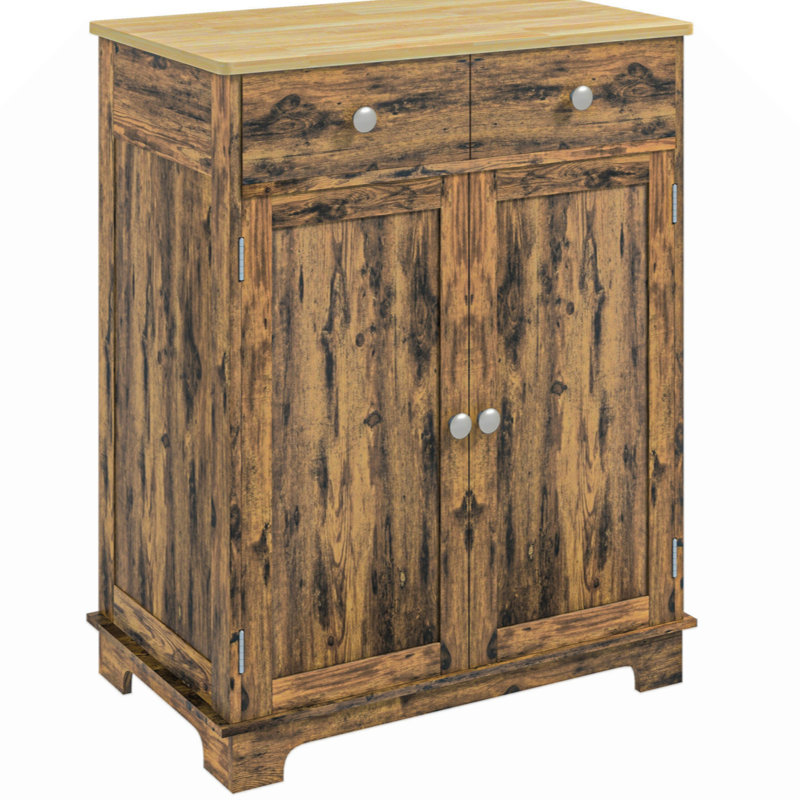 Sideboard With Solid Wood Countertop,  Kitchen Storage Cabinet, Coffee Bar Cabinet With  Drawers, Doors And Adjustable Shelf, Rustic