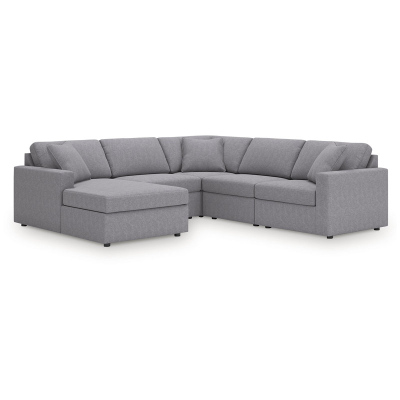 Canapé modulaire 5 pièces avec méridienne Depew, Orienté à gauche (vu de face), Polyester gris
