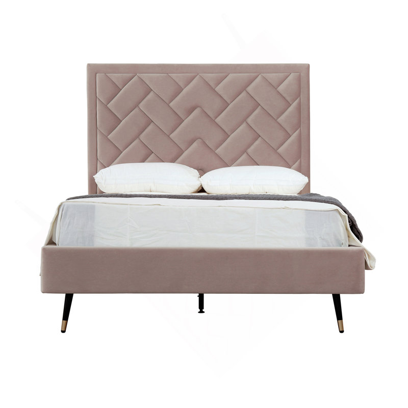 Lit double en velours Crosby, Lit double, Rosé