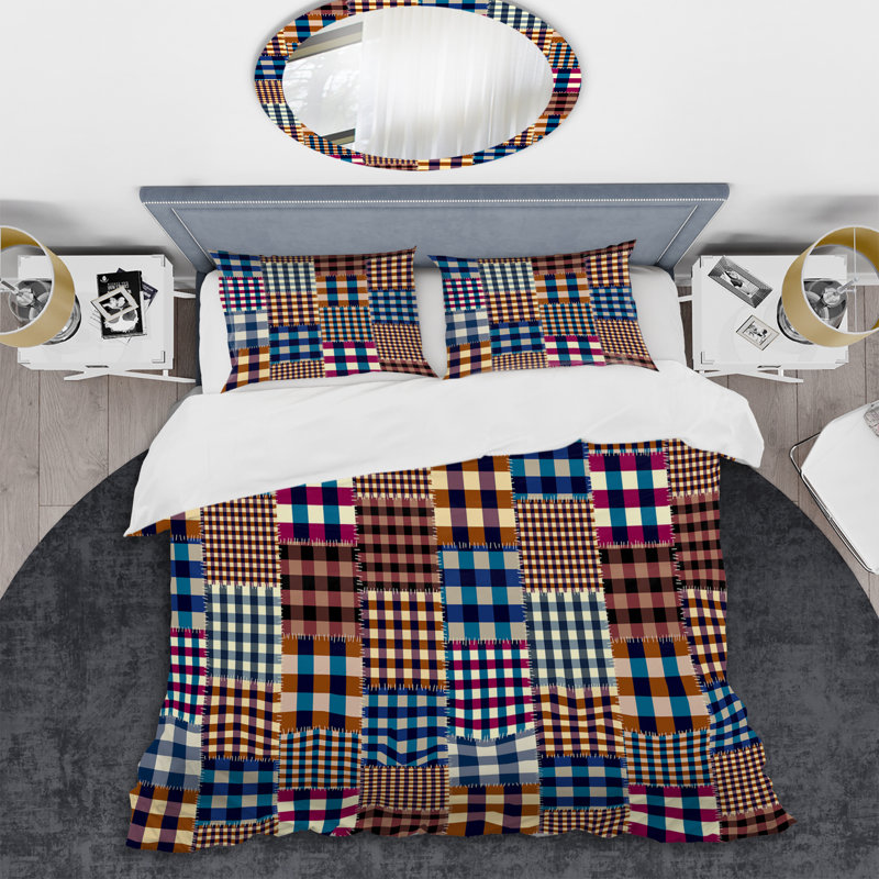 Multicolor Geometric Patchwork - Abstract Duvet Cover Set - Microfiber Polyester, Twin Duvet Cover + 2 Standard Shams