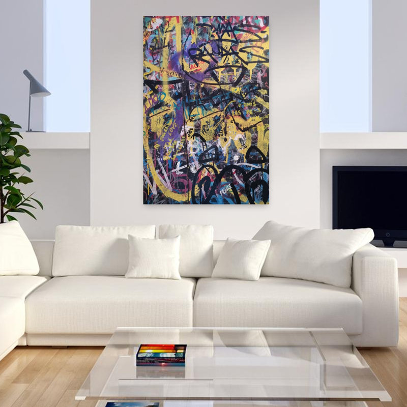 Graffiti mural 1 abstrait, art urbain contemporain coloré, H 48 po x l 32 po