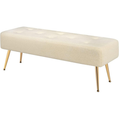 44 Inch Bedroom Bench, Upholstered Tufted Striped Fabric Ottoman Bench with X-Shaped Metal Legs -  Everly Quinn, 912945575048497D8F086FAA41F6DA4B