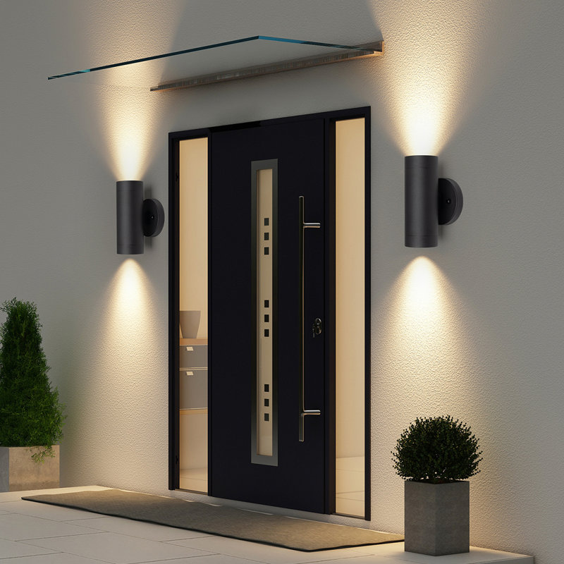 Adeele 8" Modern Outdoor Wall Light In 2 Lights With 2 5W Led Gu10 Replaceable Bulbs
