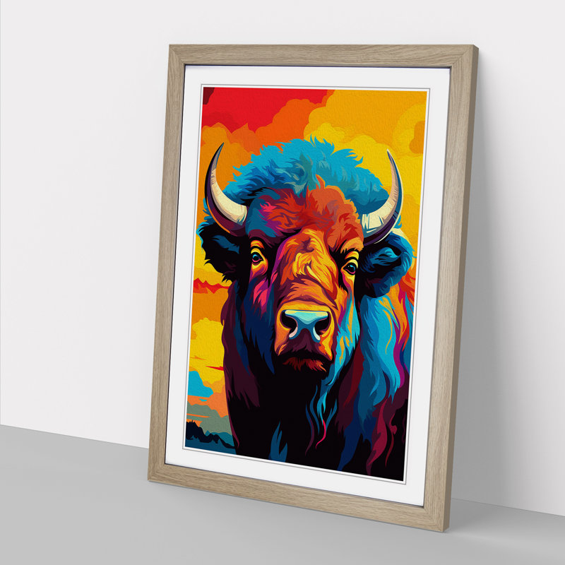 Bison Pop Art - Framed Print, Oak, 64cm H x 46cm W x 2cm D