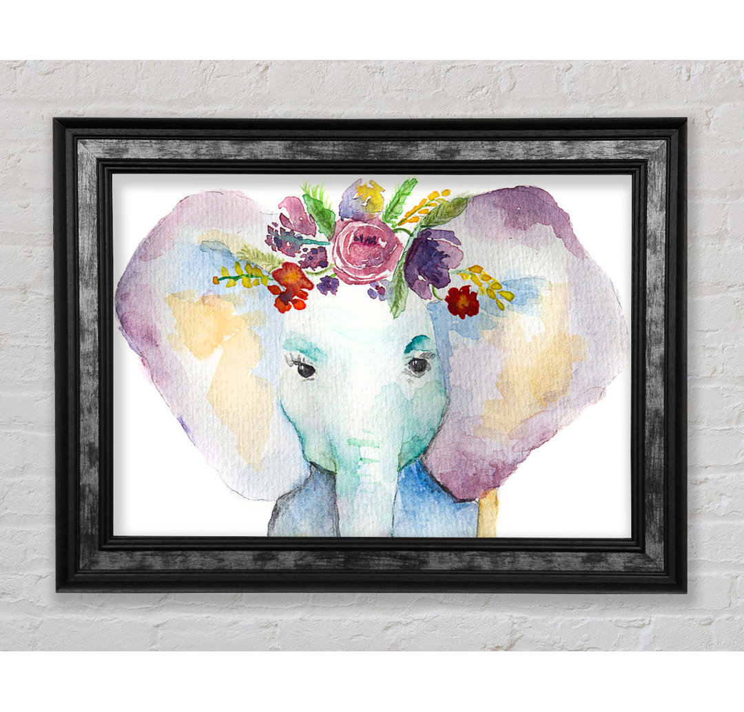 Elefant mit Blumen - Druck