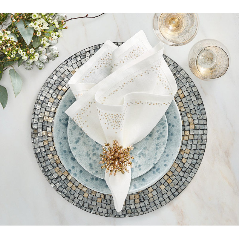 Pin Dot Linen Napkin, White/Gold/Silver