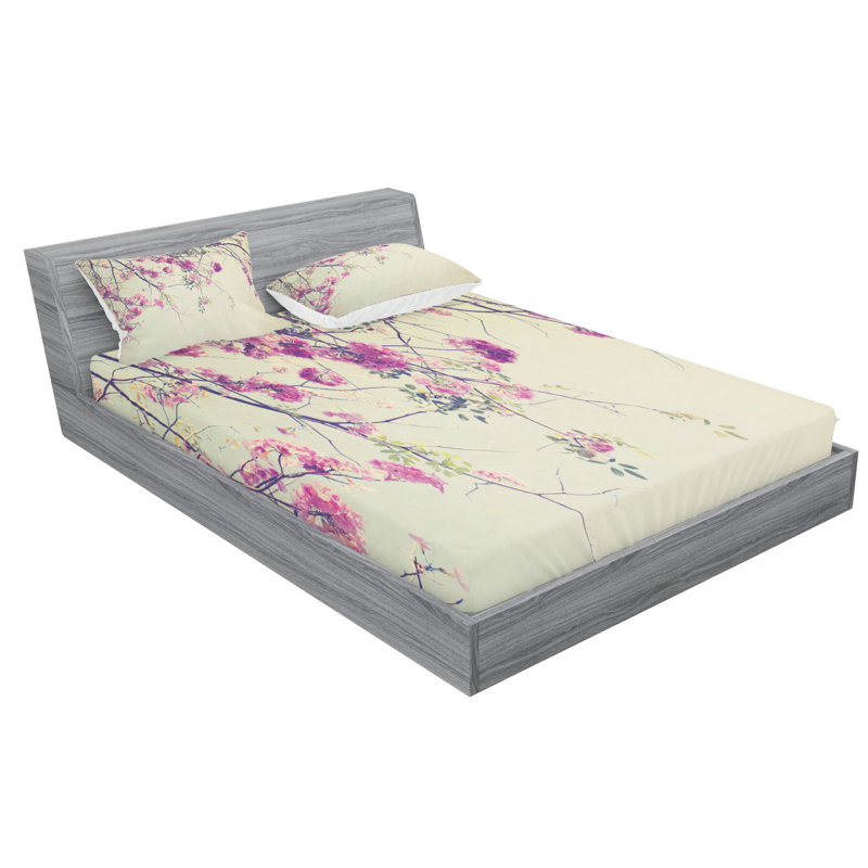 Microfiber Floral Sheet Set, Queen Sheet Set with Fitted Sheet