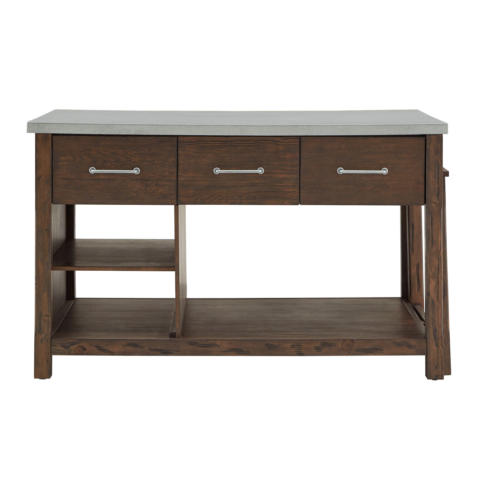 Tinka 3-Drawer Rectangle Pine Kitchen Island , Concrete Veneer, Brown