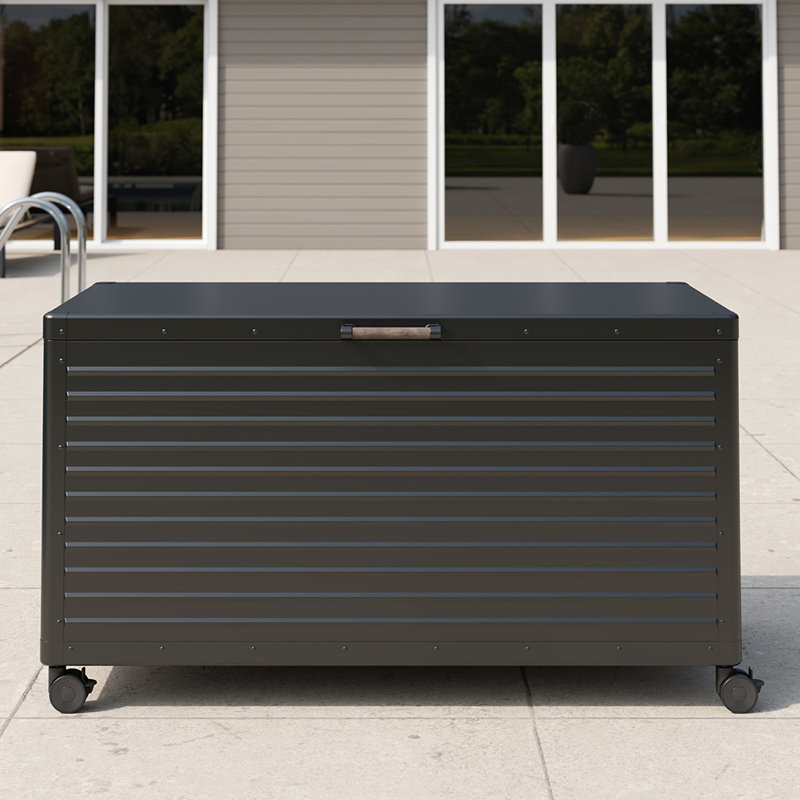 175 Gallon Large Outdoor Deck Box with Wheels, Charcoal, 28.35'' H x 55.75'' W x 27.6'' D