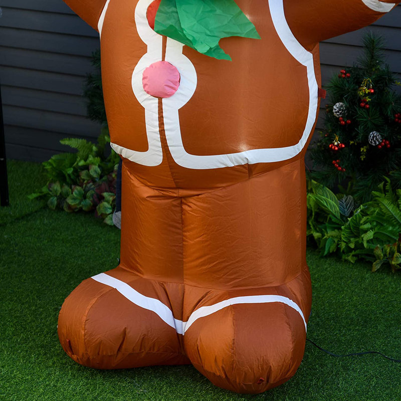 Durham 6ft Christmas Inflatable Gingerbread Man & Santa Hat w/ LED Lights