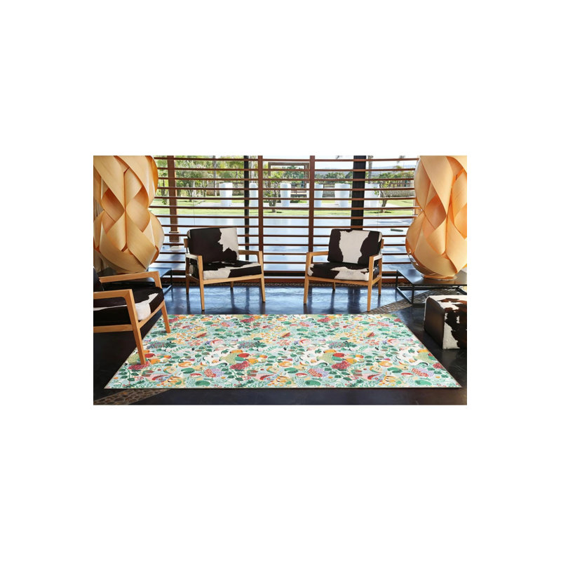 Multicolored Flower And Fruit Patterned Modern Decorative Carpet, Rectangle 4'8" x 6'7"