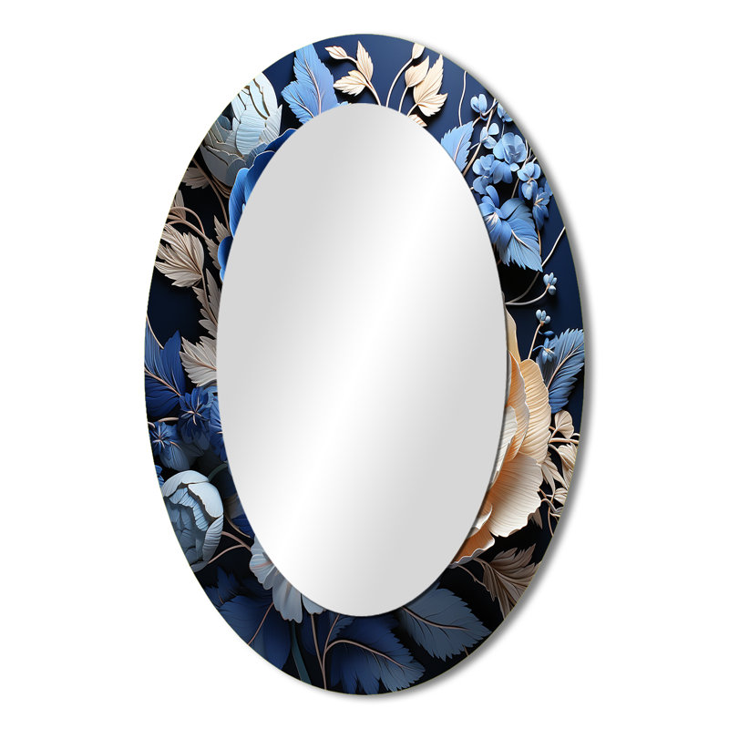 Ranunculus Bouquet I - Miroir mural ovale traditionnel bleu, H 36 po x l 24 po