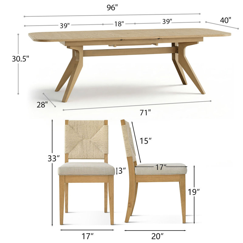 9-Piece 71"-96" Extendable Dining Set With Woven Rope Chairs