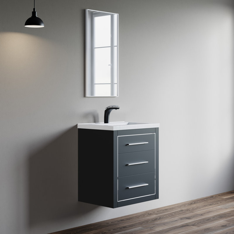 Talida 23.5 " W Free Standing Wall Mounted 1 Single Vanity Bathroom Vanity With Ceramic Top, Charcoal, Chrome