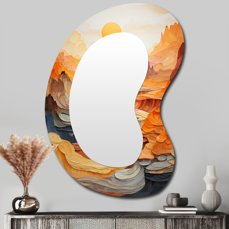 Ervehe Bold Landscape Canyon Desert II - miroir de forme unique Canyon, miroir mural décoratif à forme libre orange, impression d'art en métal