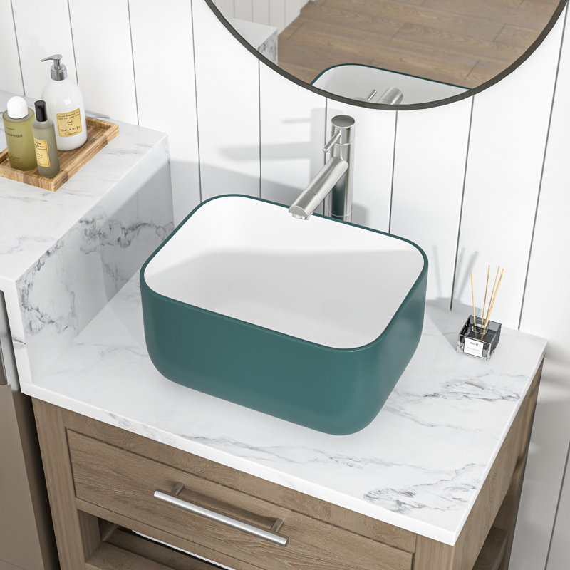 Lavabo vasque rectangulaire en céramique L 16 "x l 12" Mocoloo, Vert mat