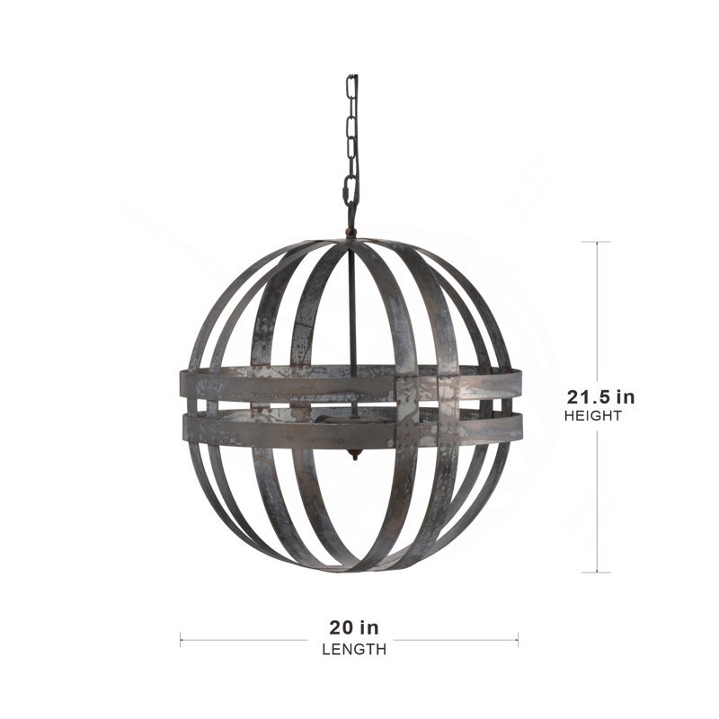 4 - Light Galvanized Chandelier, Hanging Light Fixture With Adjustable Chain For Kitchen Dining Room Foyer Entryway, Bulb Not Included