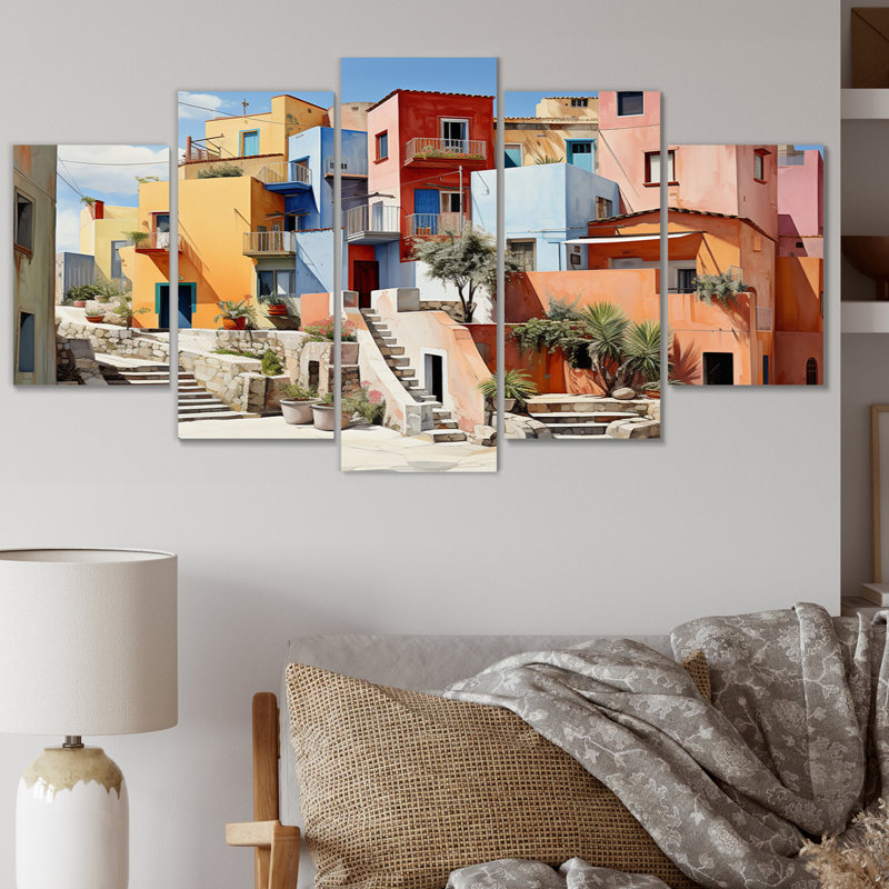 «Colorful Mexico Colorful Casas This VI - Mexico Wall Art Living Room - 5 Panels»