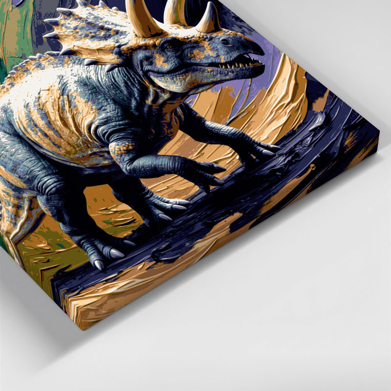 «Dinosaur Triceratops», art mural sur toile grise, H 20 po x l 24 po