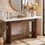 Console de 63 po en bois, table d'entrée de ferme avec plateau en faux marbre, long canapé rectangulaire derrière le canapé pour l'entrée, le couloir, le salon, l'entrée