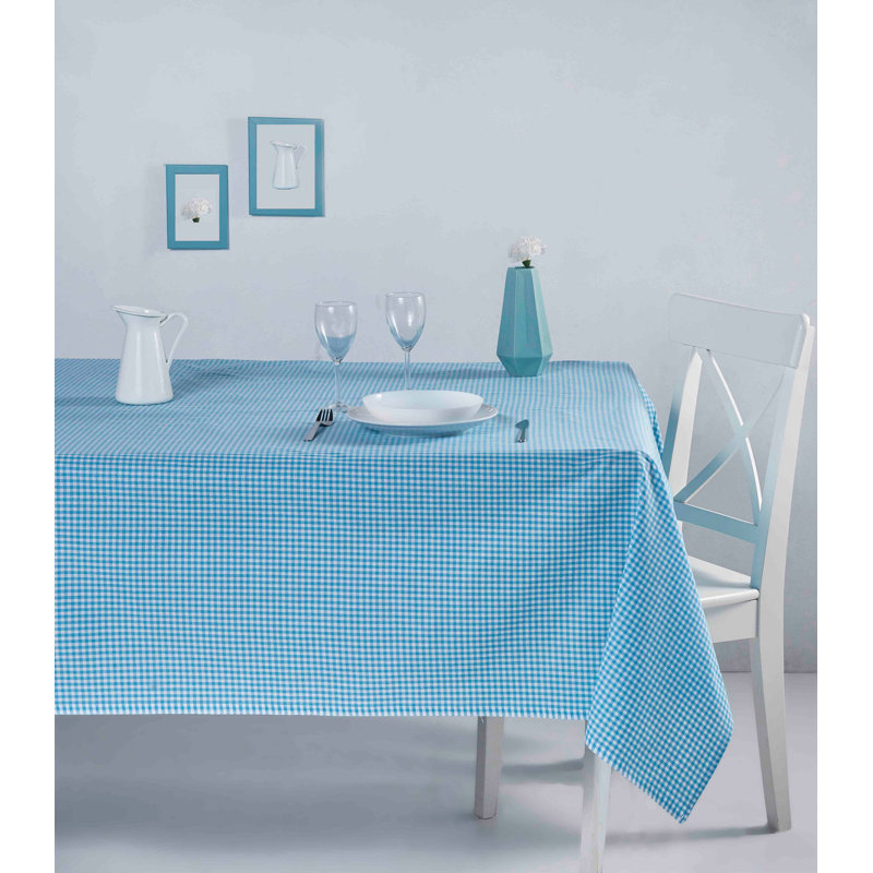 Chon Turquoise Checkered Tablecloth, 85% Cotton / 15% Polyester, 67.0 x 86.6 inches | Easy Clean, Machine Washable (30-40°C) | Perfect for Dining Room, Kitchen, and Outdoor Events, Stylish and Durable Design