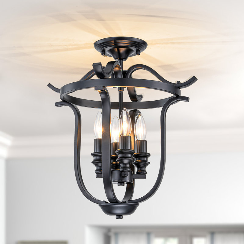 4-light Farmhouse Semi Flush Mount, Black