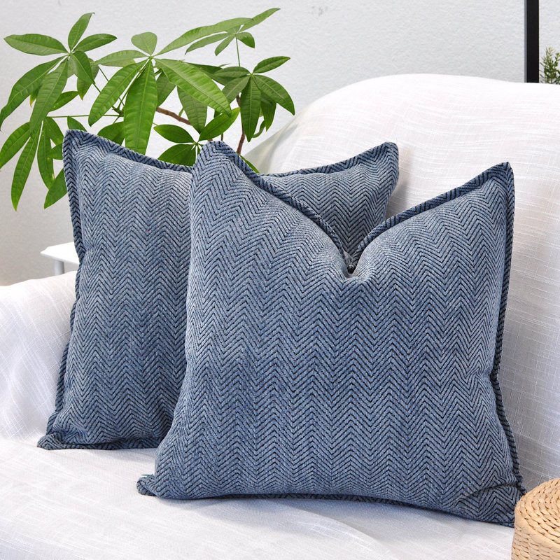 Housses de coussin Chevron , H 20 po x l 20 po, Bleu cendré, Housse de coussin seulement - sans coussin