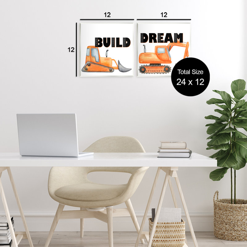 Ensemble de plaques murales 2 pièces Build and Dream Construction Cars, design par Kim Allen