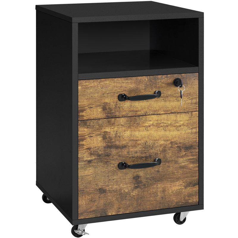 Elisbeth 16 " Wide 2 Vertical Filing Cabinet, Black/Rustic Brown