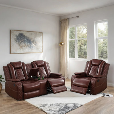 Noela 2 - Piece Vegan Leather Power Reclining Living Room Sofa Set with LED Lights by Ivy Bronx