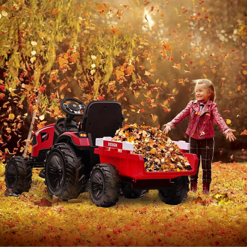 24V Kids Ride On Tractor, Excavator & Bulldozer w/ Trailer, Digger, Shovel Bucket, Remote, LED Lights, Music