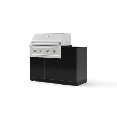 Outdoor Grill Island Aluminum Slate Grey 4 Piece Cabinet Set with 1 Door, Grill Cabinet and 36" Natural Gas Performance Grill