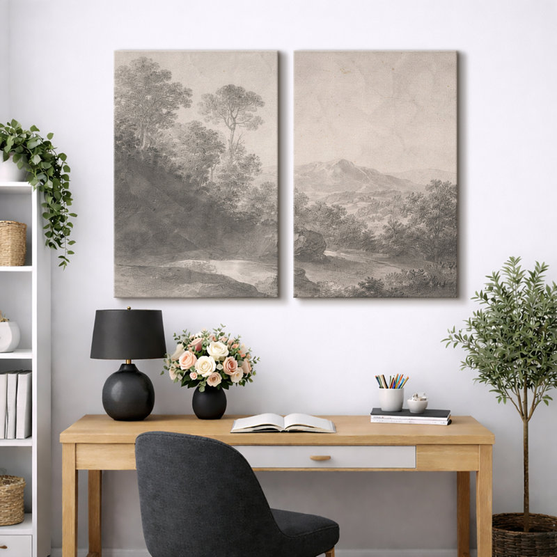 Monochromes de forêt brumeuse, œuvre d'art, impression sur toile encadrée, H 36 po x l 48 po, Toile tendue