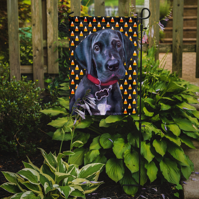 Drapeau de jardin brûlé bonbon d'Halloween à 2 côtés, Grand danois (noir)