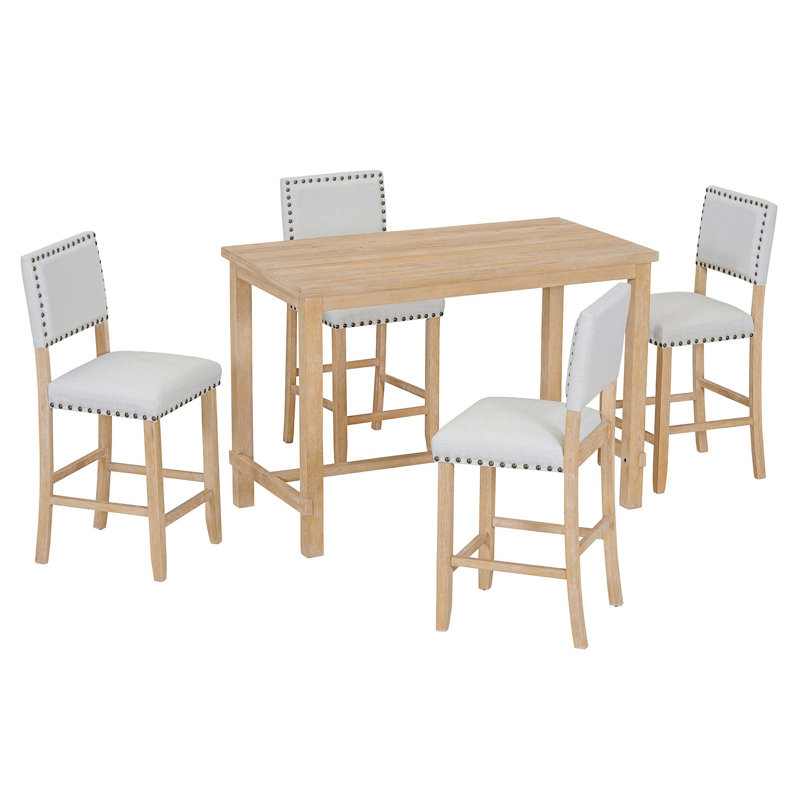 5-Piece Counter Height Dining Set,Classic Elegant Table And 4 Chairs, Natural