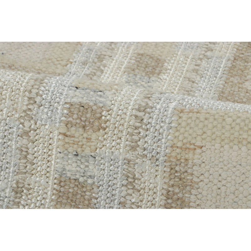Rug & Kilim’S Scandinavian Rug In Beige, Ivory And Ice Blue Geometric Patterns, Rectangle 12' x 15'