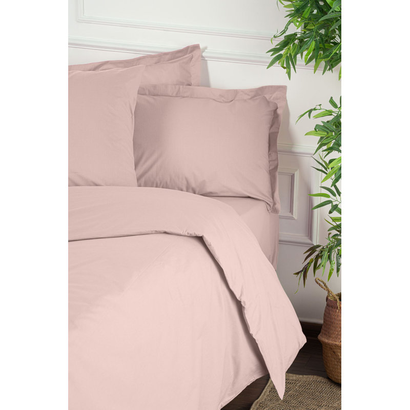Luxury Ranforce Quilt Cover Set, 100% Cotton, Dusty Rose | Duvet Cover 94.5 x 86.6 inches, 2 Pillowcases 23.6 x 23.6 inches | 155 Thread Count, Button Closure, Machine Washable at 30°C | Soft & Elegant Bedding