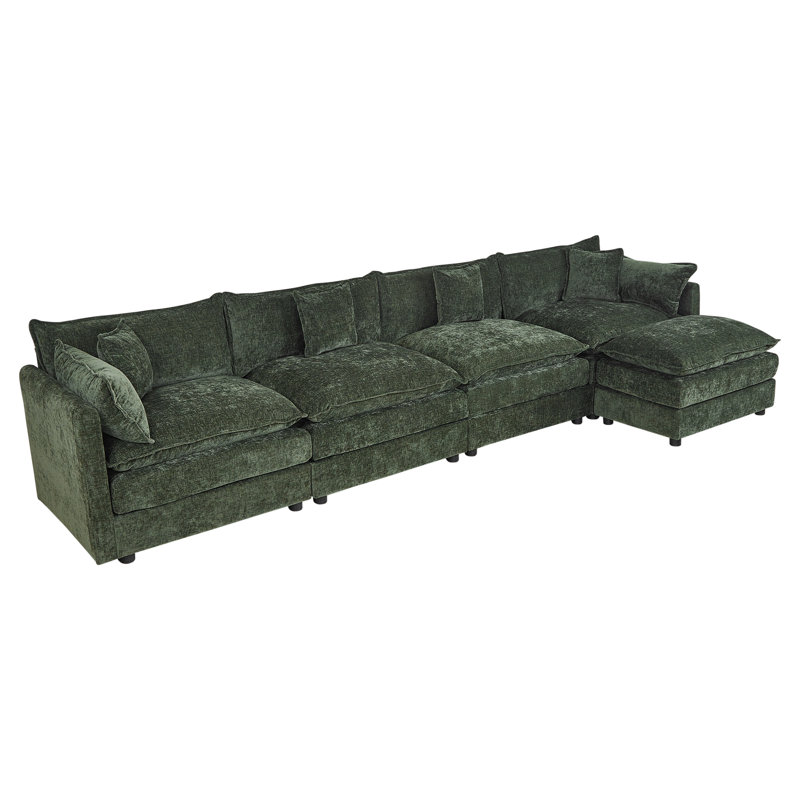 Canapé-lit en chenille moderne avec repose-pieds, H 33,85 po x l 147,22 po x P 35,82 po, Chenille verte