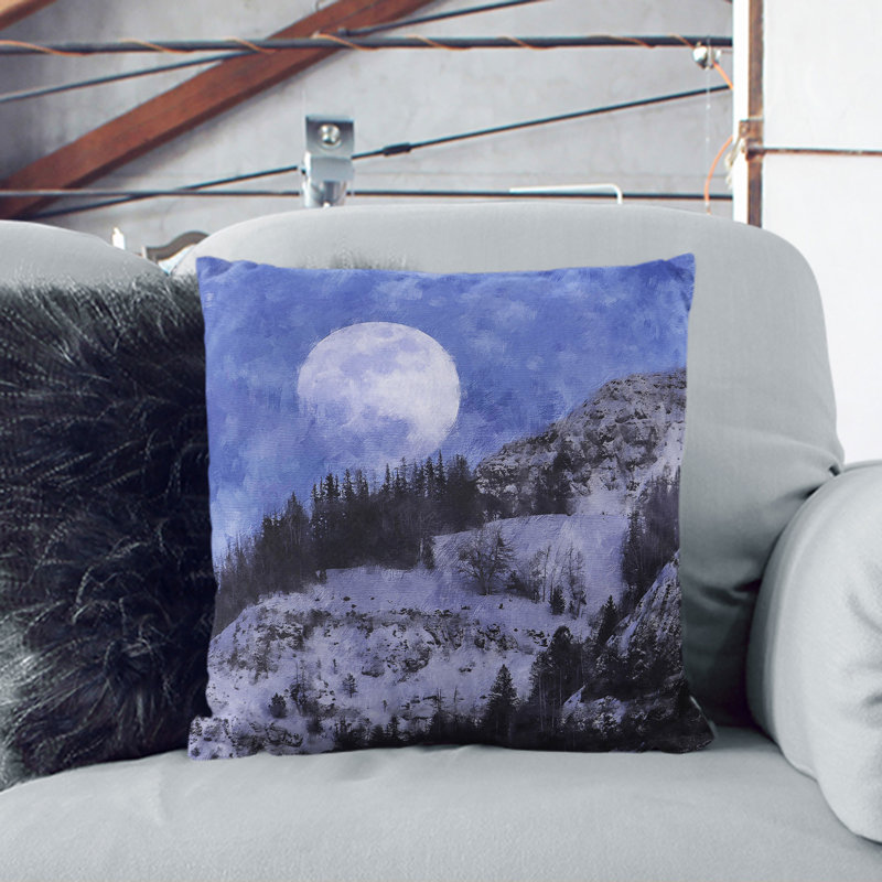 Full Moon Over The Mountains Painting Square Throw Cushion, 40cm H x 40cm W x 15cm D, Stone