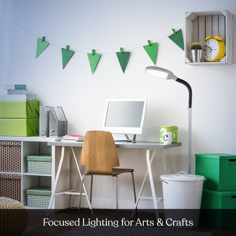 Litespan 53 in. Industrial Dimmable LED Floor Lamp with Height Adjustable Gooseneck Head, Silver