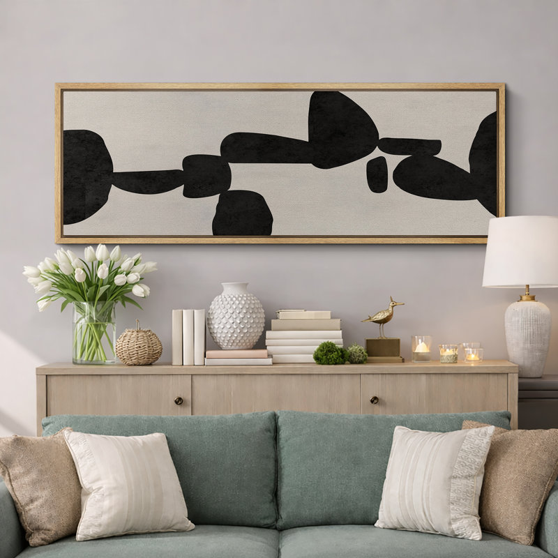 Abstrait abstrait géométrique noir Mid-Century, H 20 po x l 60 po, Naturel