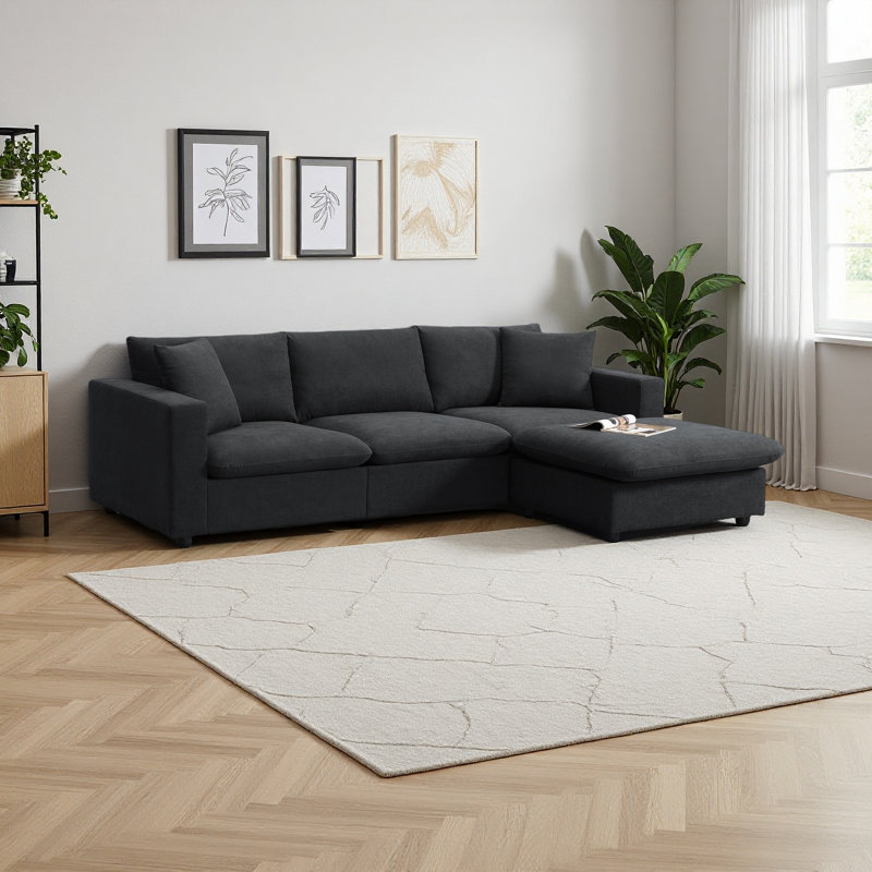 Canapé modulaire moderne 101 * 66 "avec coussins décoratifs, ensemble de canapé en L en forme de nuage avec siège large, ensemble de canapé en tissu confortable en polyester 4 places avec repose-pieds mobile pour salon, appartement, bureau