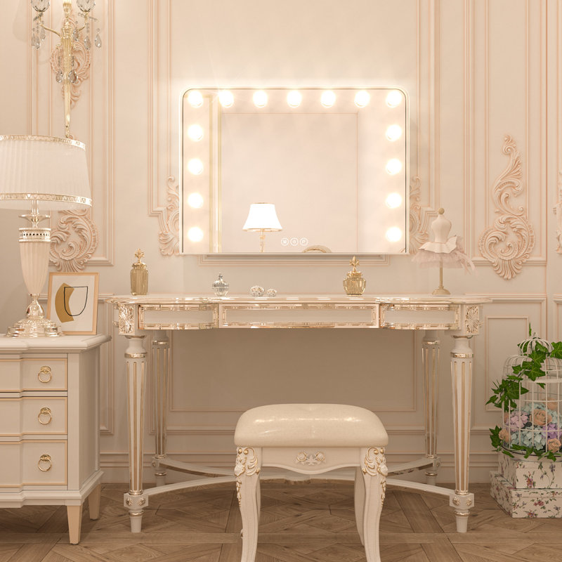 Jahziyah LED Lighted Hollywood Makeup Mirror Vanity Mirror with Dimmable & Memory Function, White, 18" x 23"