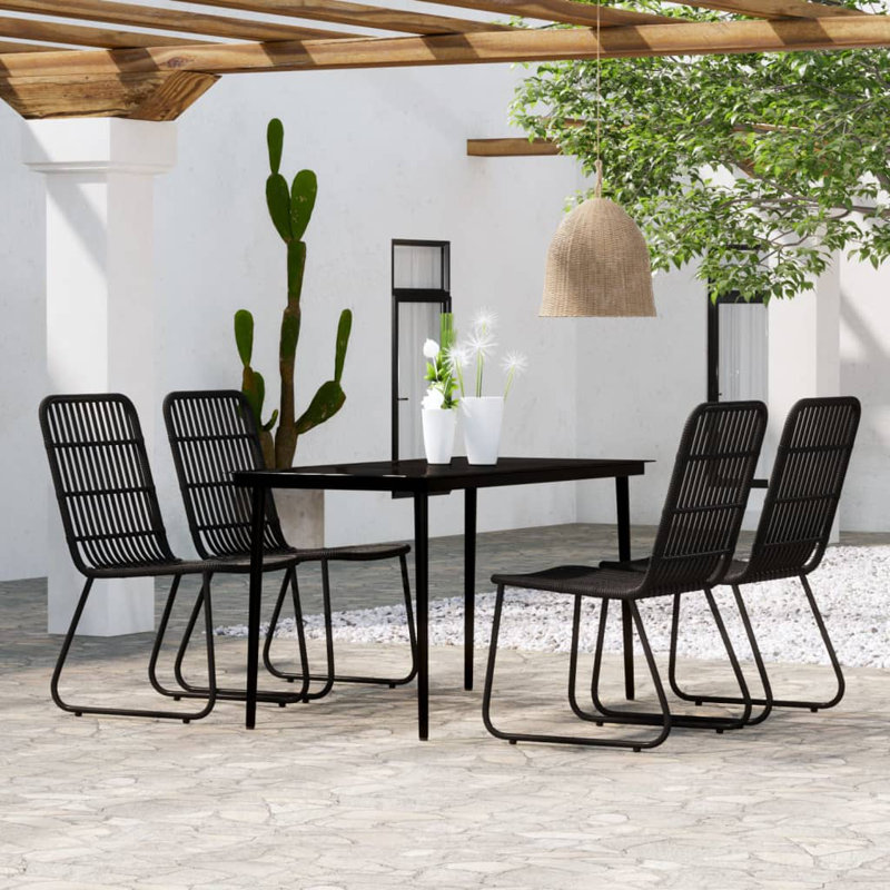 Minto 4 - Person Wicker Patio Dining Set with Rectangular Table, Black