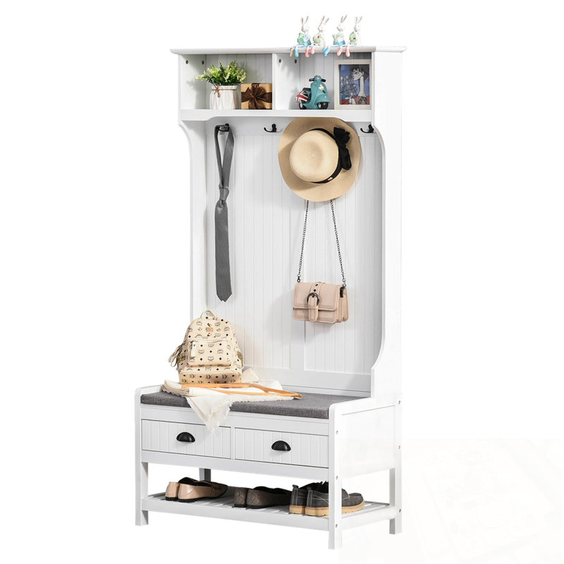 Hall Tree with Coat Rack, Shoe Rack, 2 Storage Drawers and 4 Hooks